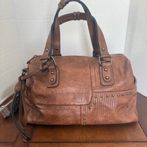 Dasein Satchel Handbag Brown Vegan Leather Crocodile Studded Top Handle Bag